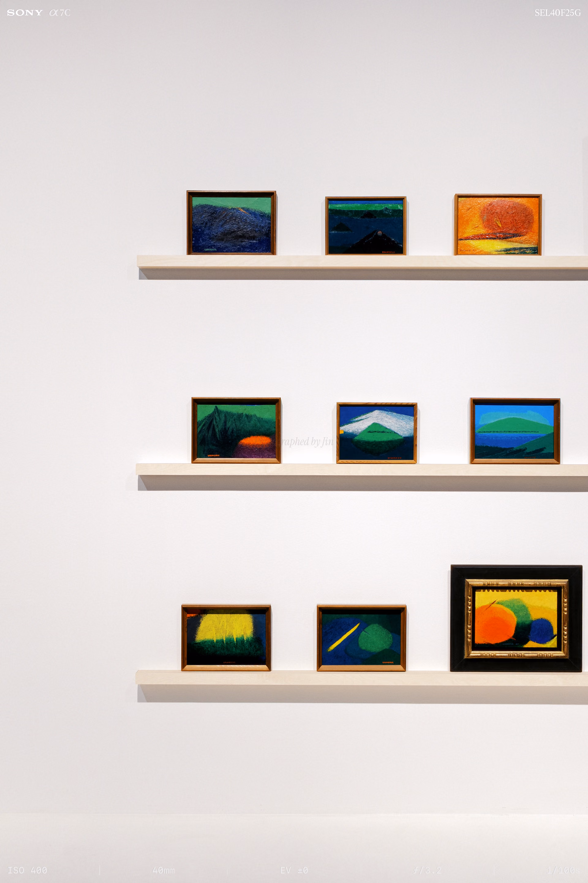 Small paintings on shelves